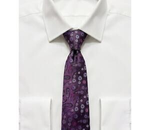 Kailong Mens Silk Necktie Purple Floral Daisy Pattern Hand Made 100% Silk